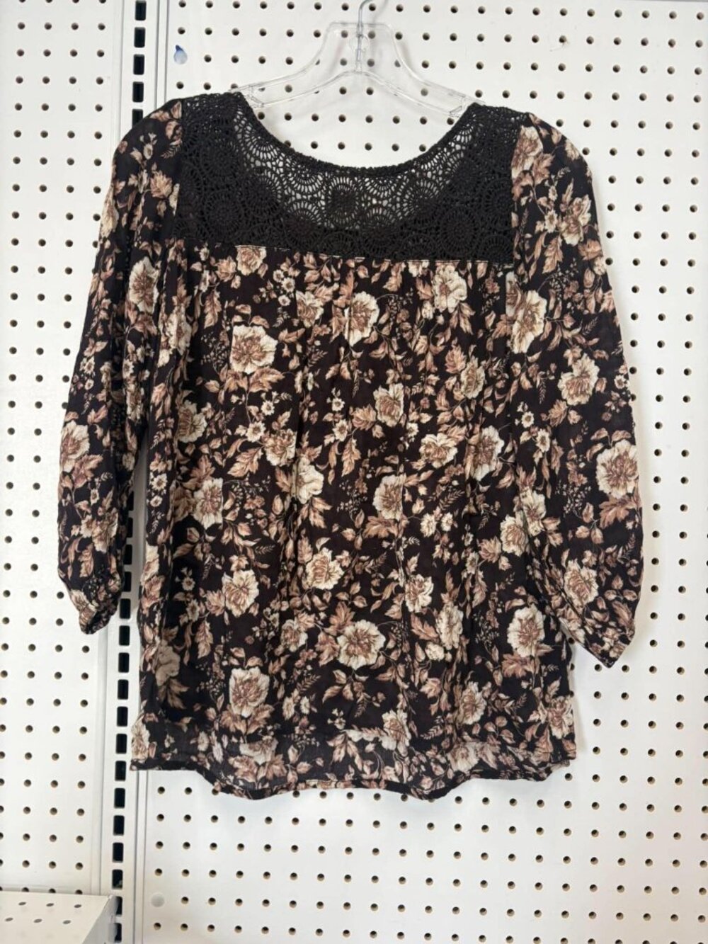 Floral Boho Blouse With Black Crochet Yoke By Denim & Supply Ralph Lauren XS